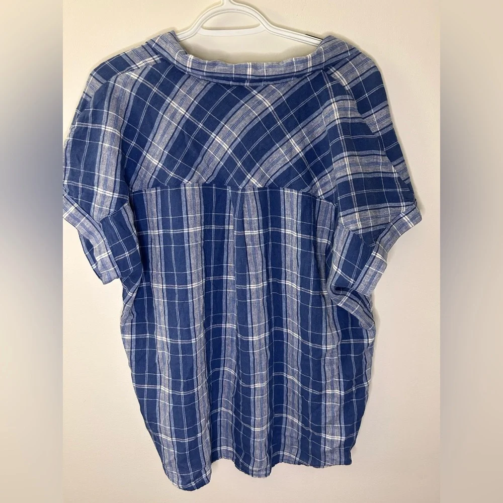 Blue Plaid Lucky Brand Short Sleeve Button-Up Shirt - Picture 2 of 2